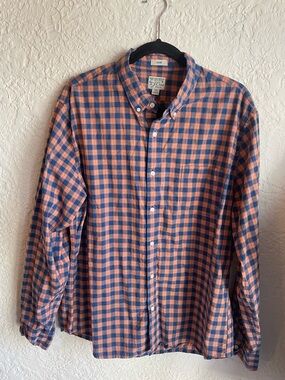 J.Crew Slim Men’s Organic Cotton Button-Down Plaid Shirt in Blue & Orange